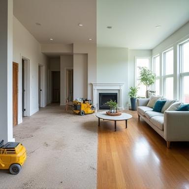 Ambiente antes e depois da limpeza pós-obra realizada com excelência